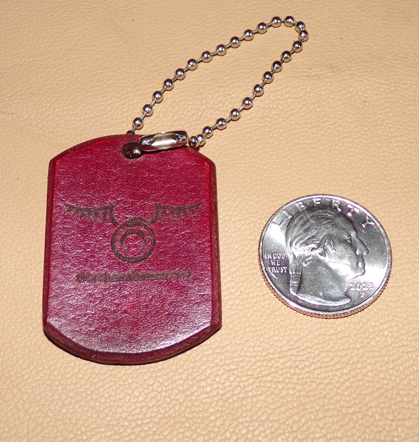 Styx Dog Tag Keychain Brick Red leather medium w/Ouroboros with wings
