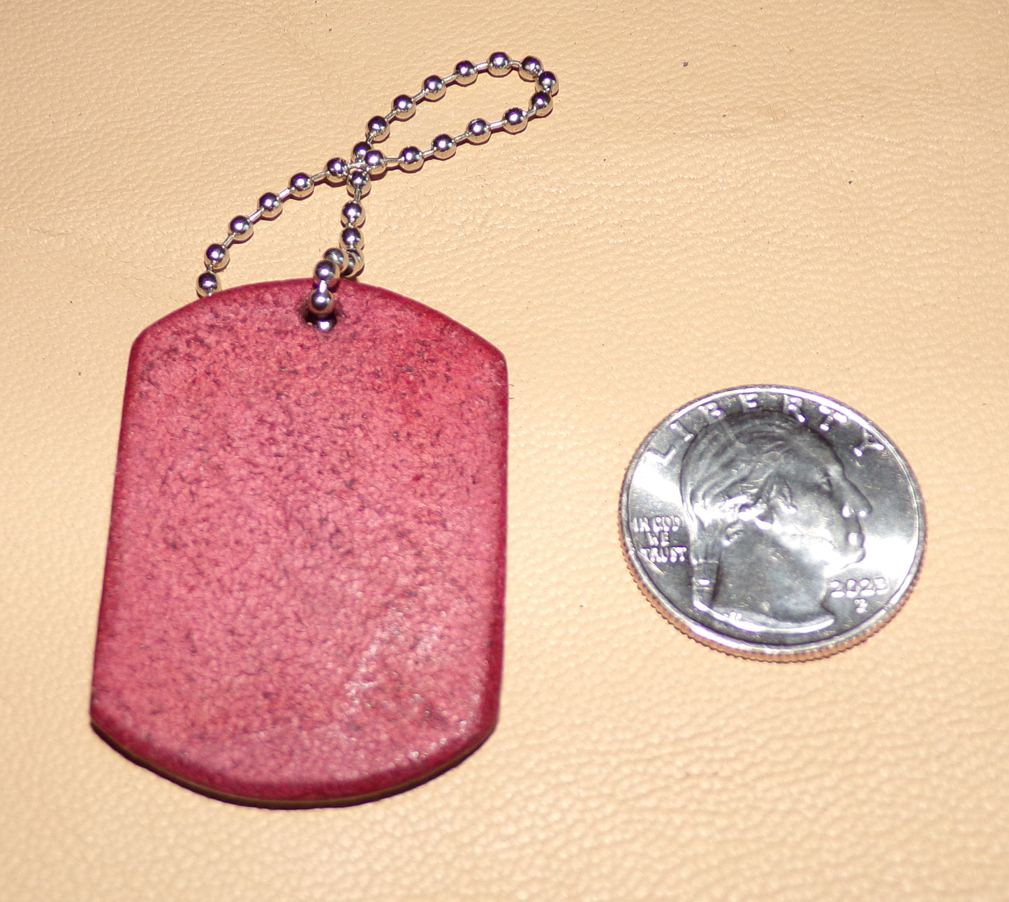 Styx Dog Tag Keychain Brick Red leather medium w/Ouroboros with wings