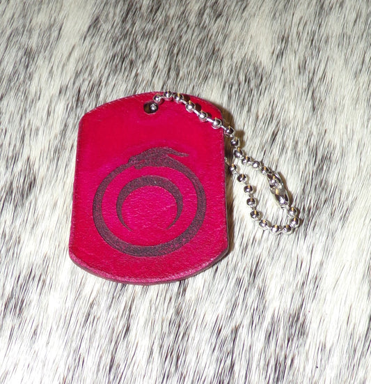 Styx Dog Tag Keychain Red Leather Large Ouroboros