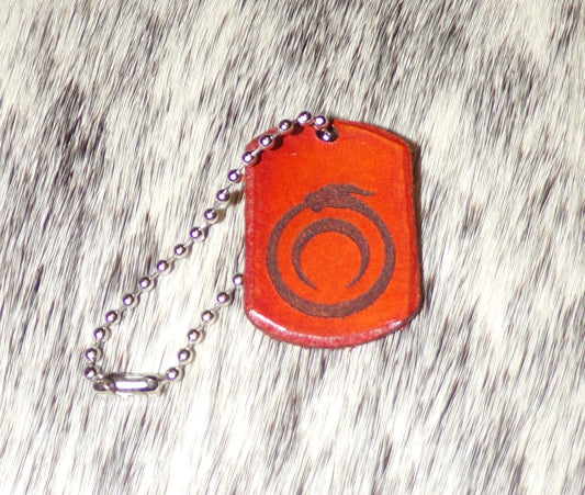 Styx Dog Tag Keychain Orange Leather small w/Ouroboros