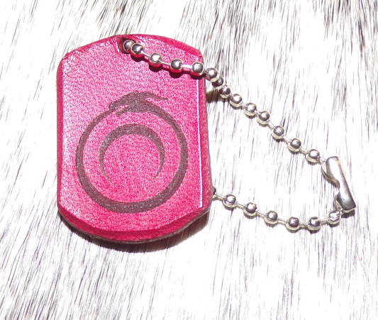 Styx Dog Tag Keychain Rose Pink Leather small w/Ouroboros