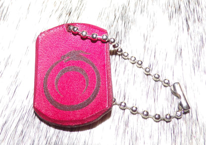 Styx Dog Tag Keychain Rose Pink Leather small w/Ouroboros