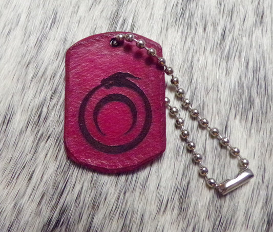 Styx Dog Tag Keychain Red Leather small w/Ouroboros