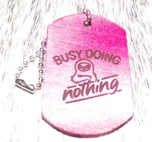 Pink Sloth Leather Dog Tag key chain