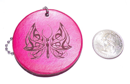 Butterfly Leather Bag Tag/Wall hanger Pink