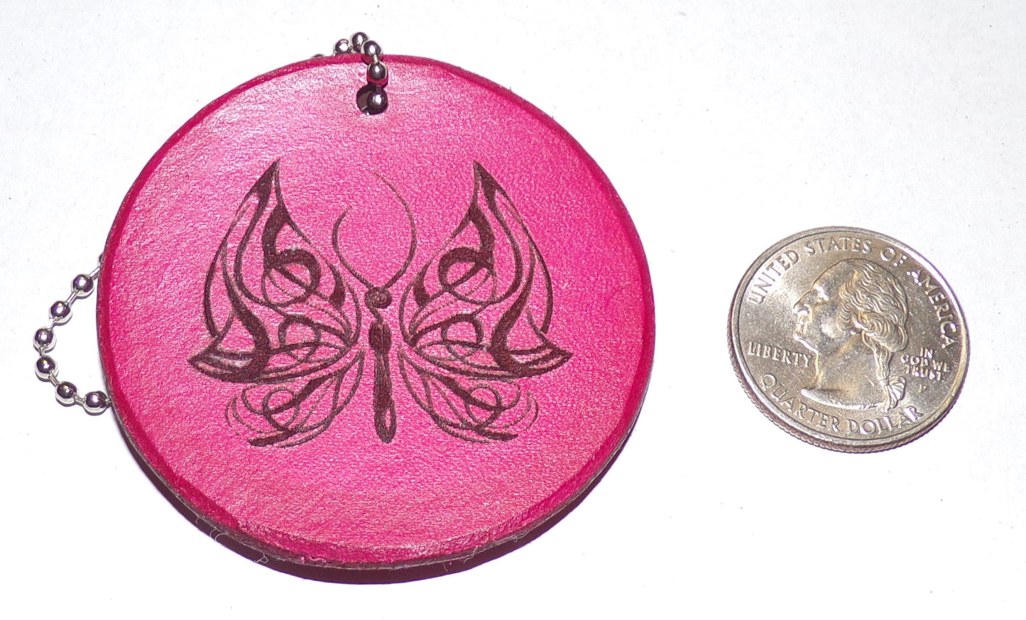Butterfly Leather Bag Tag/Wall hanger Pink