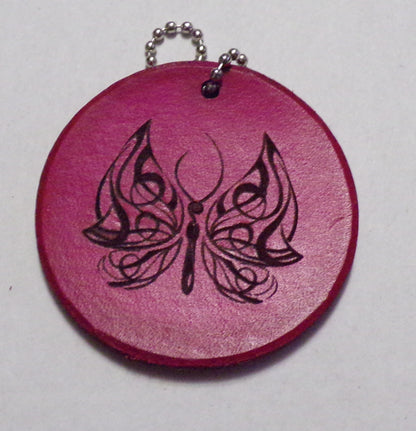 Butterfly Leather Bag Tag/Wall hanger Pink