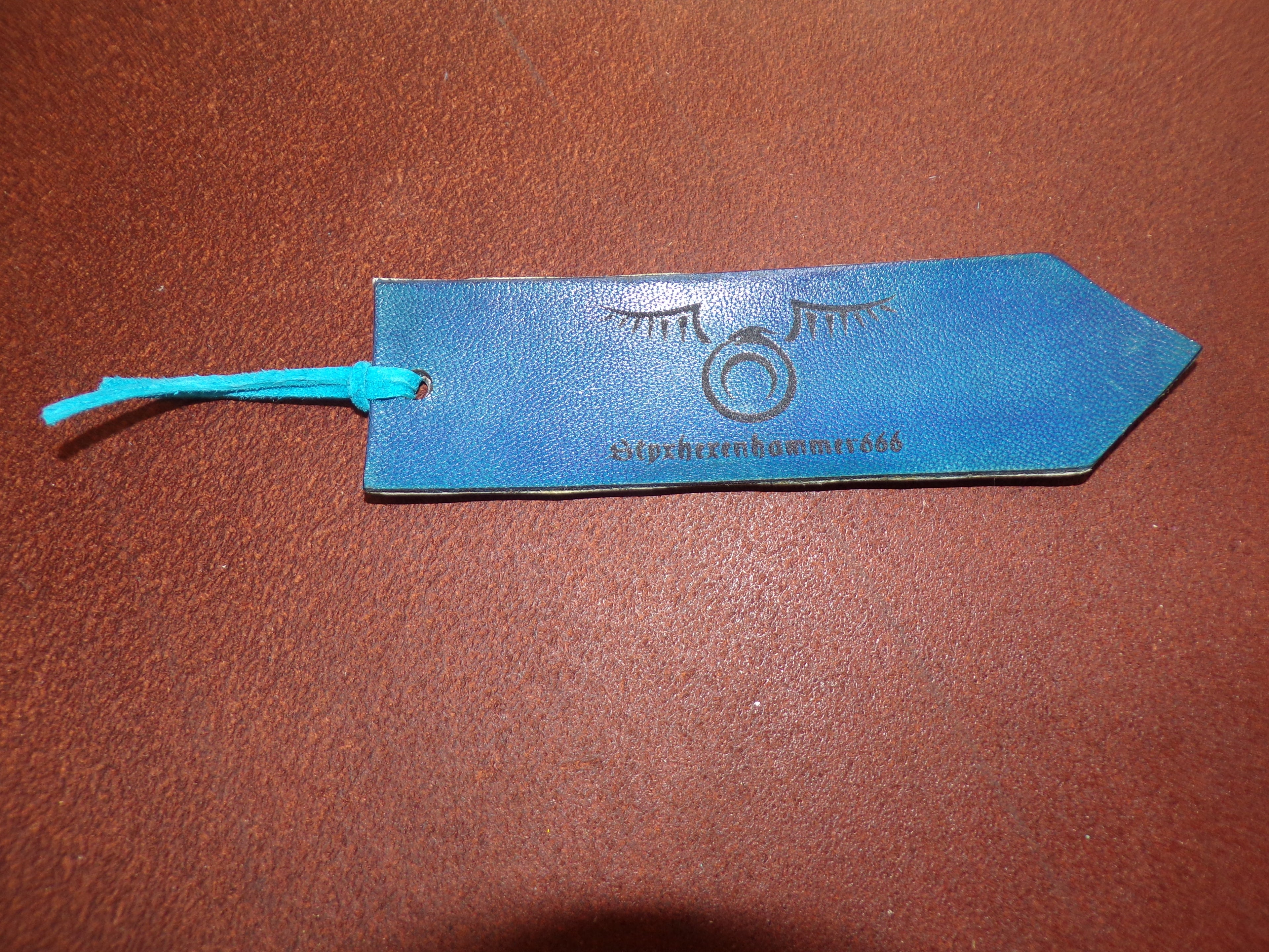 Styxhexenhammer666 Leather Bookmark Blue with Grey Alligator backing