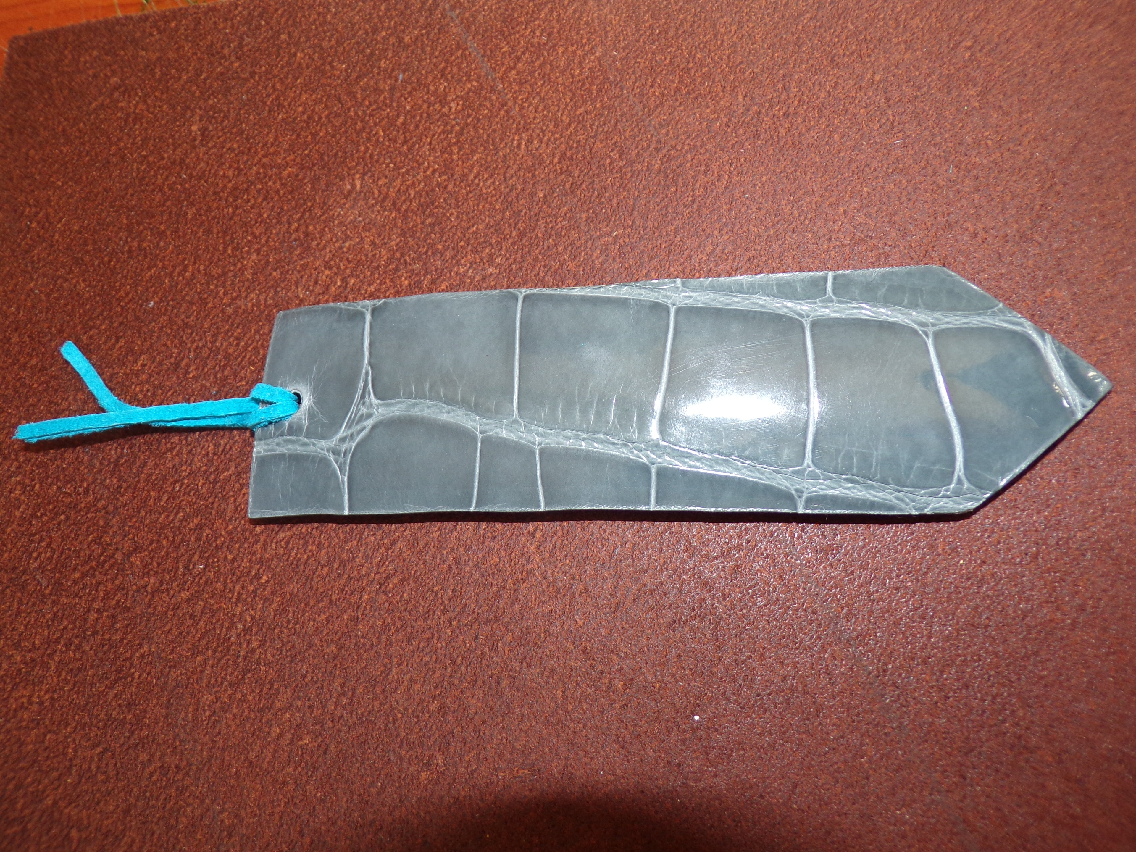 Styxhexenhammer666 Leather Bookmark Blue with Grey Alligator backing