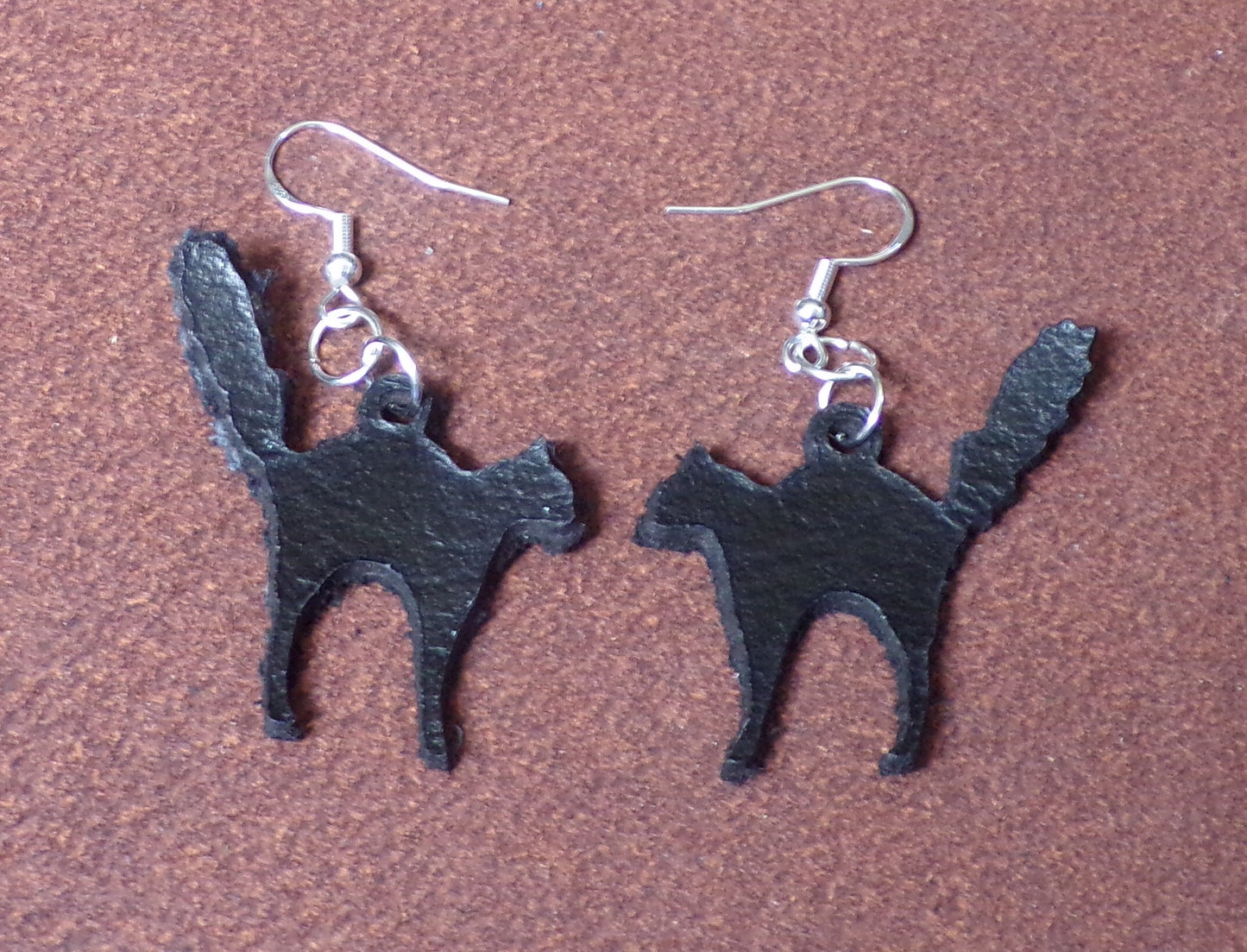 Halloween leather Black cat earrings