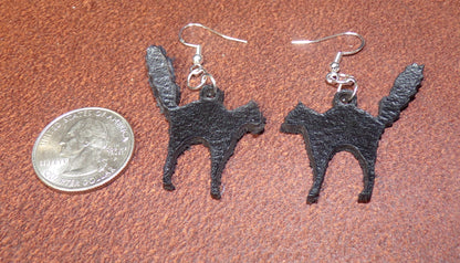 Halloween leather Black cat earrings