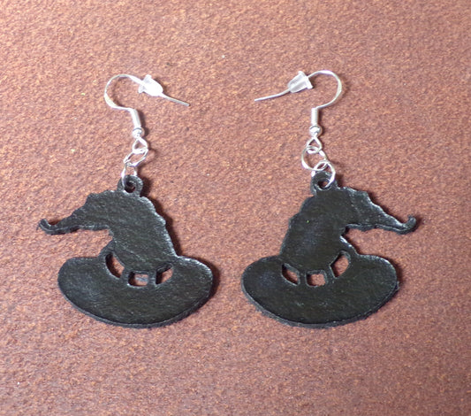 Halloween Leather Black Witch's Hat earrings