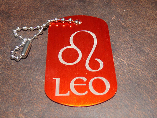 Leo Key Chain Metal Dog Tag Engraved Zodiac Sign