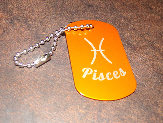 Pisces Key Chain Metal Dog Tag Engraved Zodiac Sign
