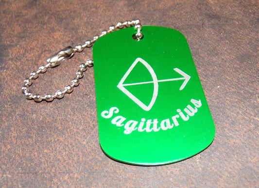 Sagittarius Key Chain Dog Tag Style Metal Engraved Zodiac