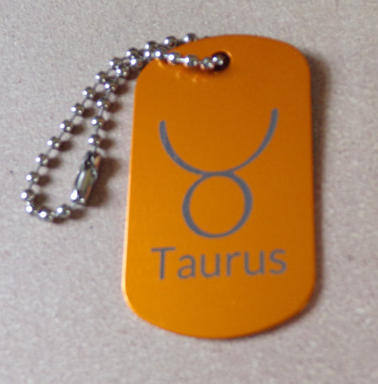 Taurus Key Chain Metal Dog Tag Engraved Zodiac Sign