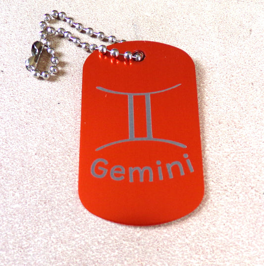 Gemini Key Chain Metal Dog Tag Engraved Zodiac Sign