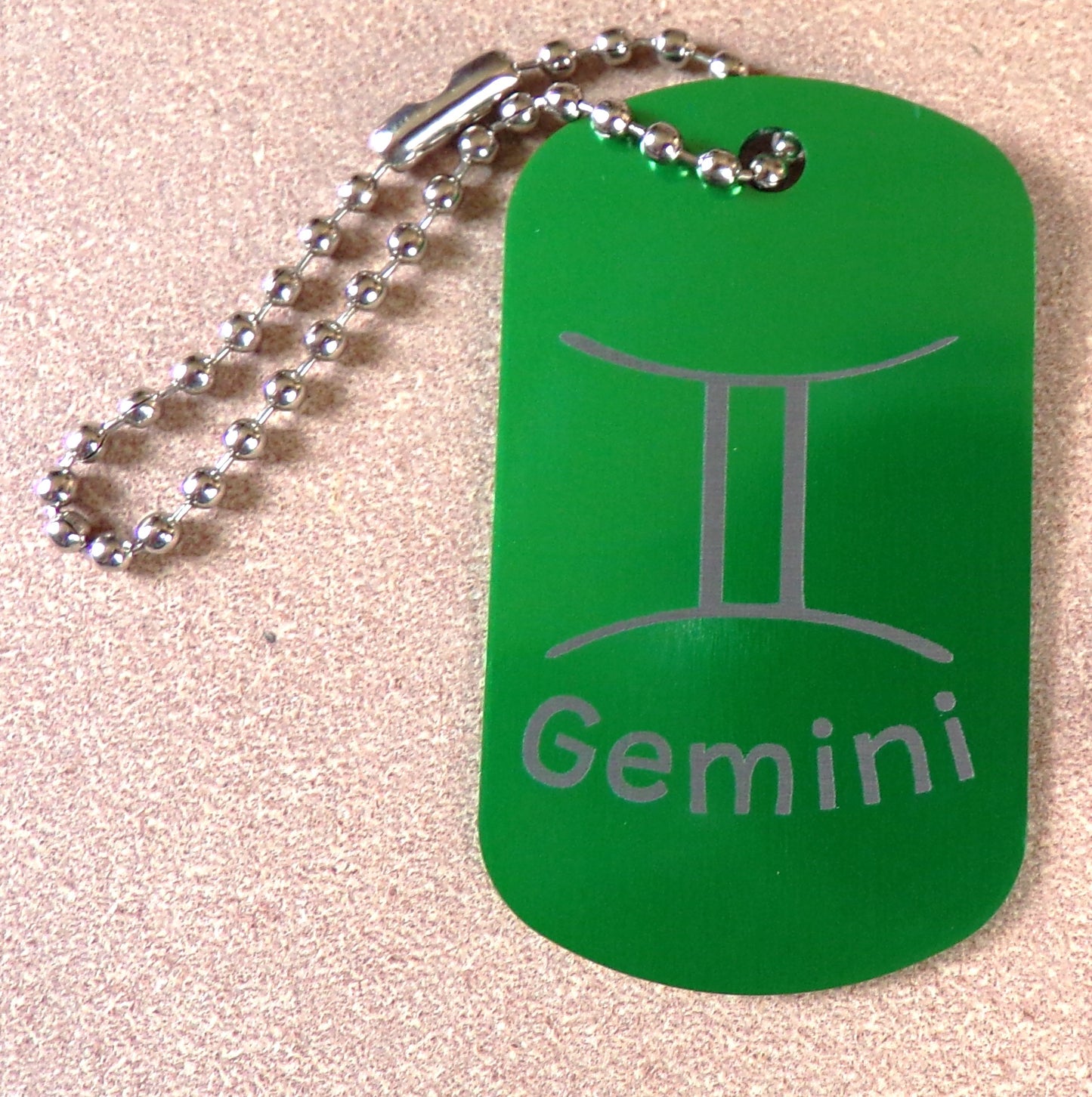 Gemini Key Chain Metal Dog Tag Engraved Zodiac Sign