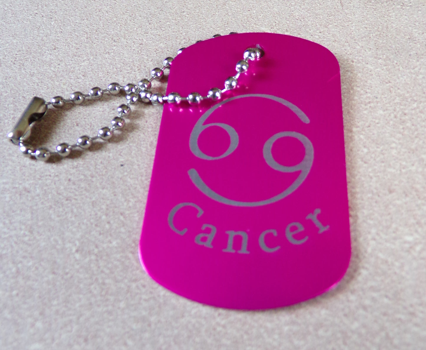 Cancer Key Chain Metal Dog Tag Engraved Zodiac Sign