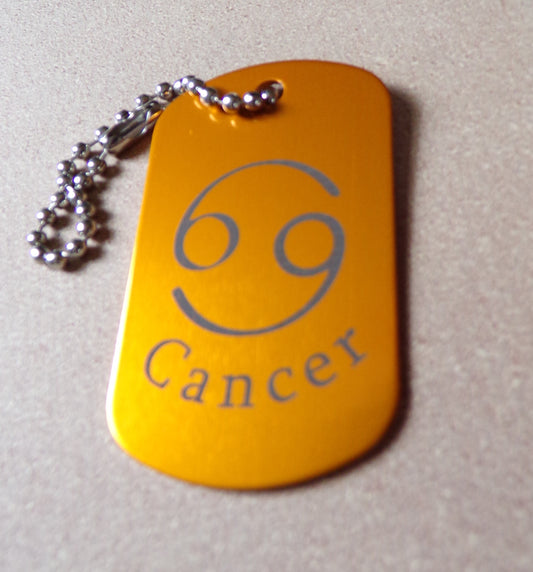 Cancer Key Chain Metal Dog Tag Engraved Zodiac Sign