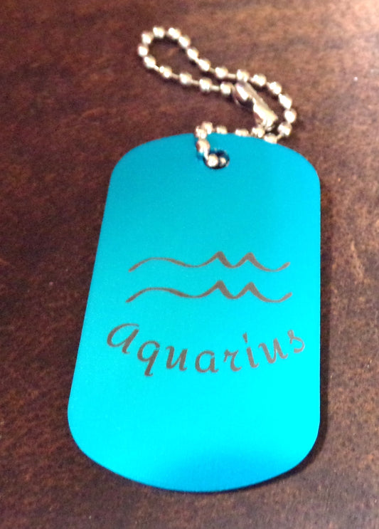Aquarius Key Chain Metal Dog Tag Engraved Zodiac Sign