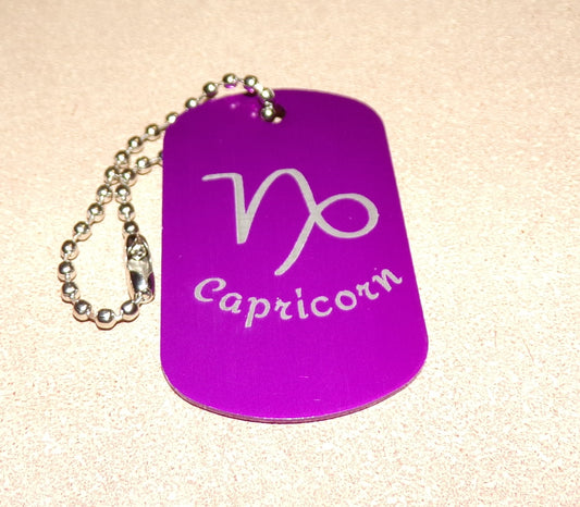 Capricorn Key Chain Metal Dog Tag Engraved Zodiac sign