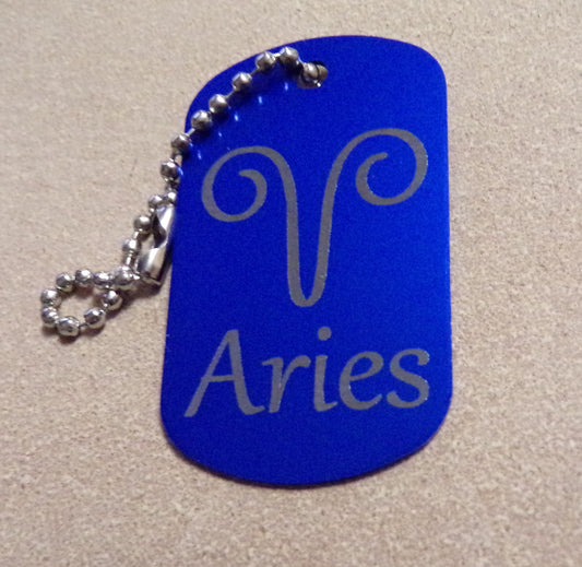 Aries Key Chain Metal Dog Tag Engraved Zodiac Sign