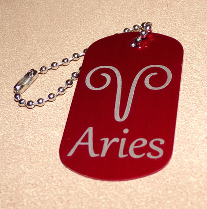 Aries Key Chain Metal Dog Tag Engraved Zodiac Sign