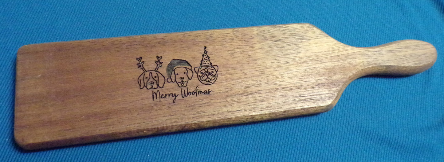 Acacia wood Cutting/Charcuterie board engraved with Merry Woofmas!