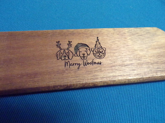 Acacia wood Cutting/Charcuterie board engraved with Merry Woofmas!