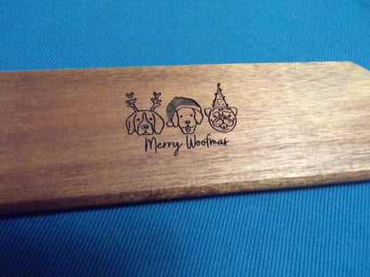 Acacia wood Cutting/Charcuterie board engraved with Merry Woofmas!