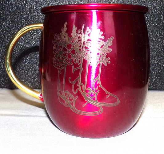 Mule Mug with Cowboy Boots and Flowers Red