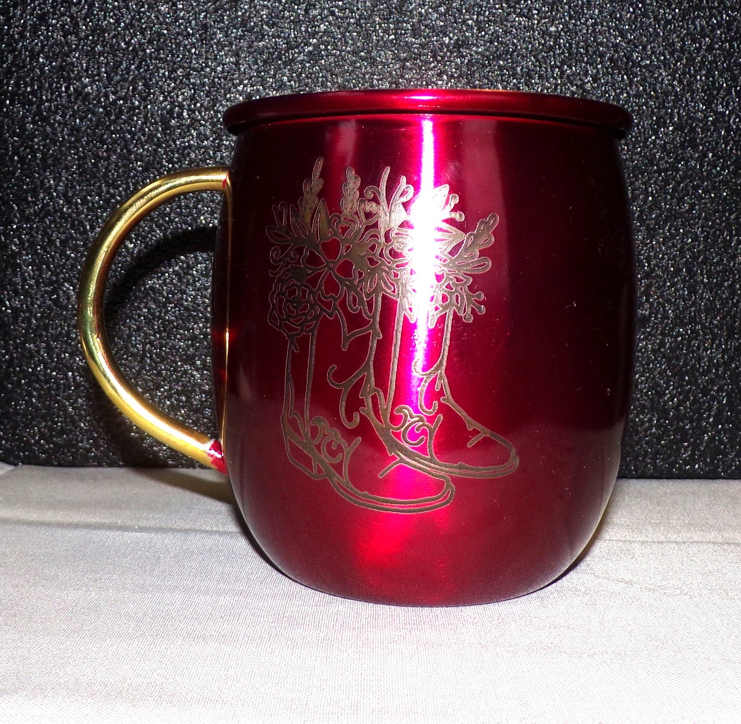 Mule Mug with Cowboy Boots and Flowers Red