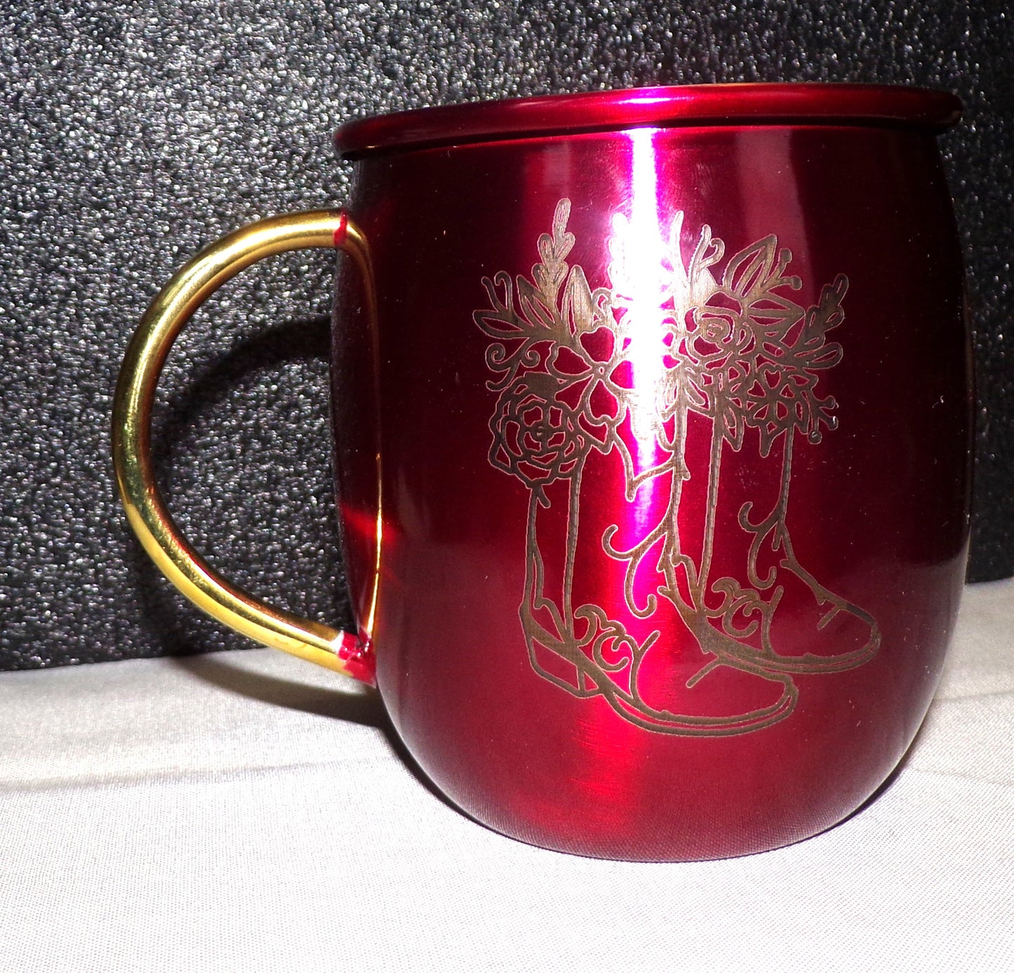 Mule Mug with Cowboy Boots and Flowers Red