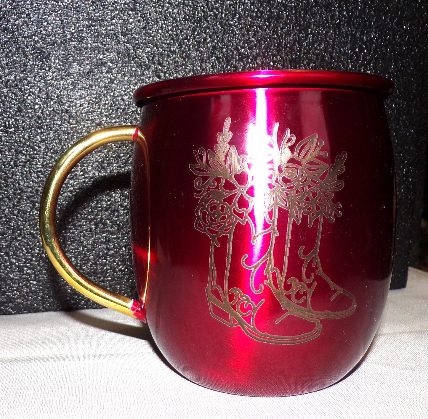 Mule Mug with Cowboy Boots and Flowers Red