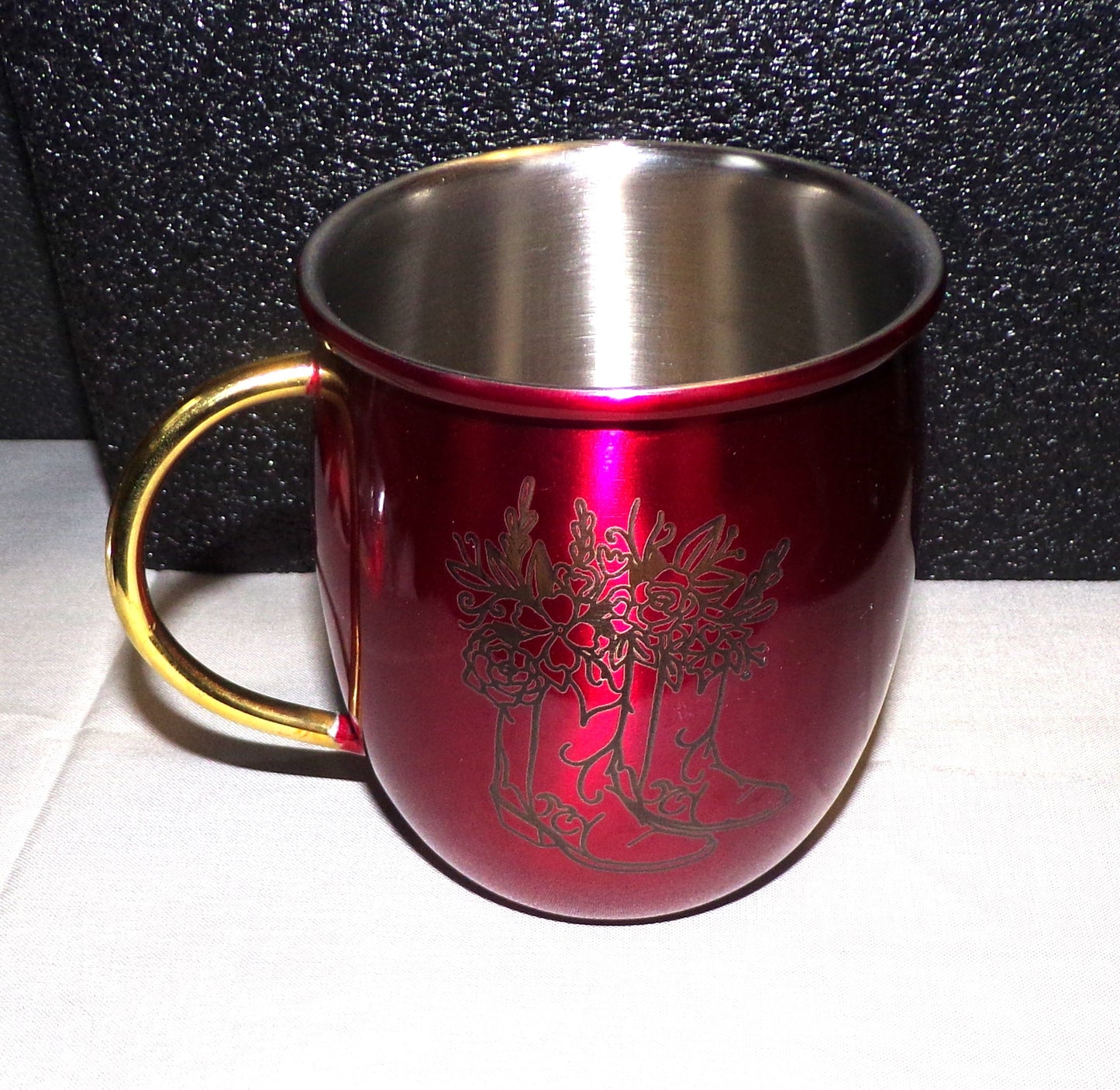 Mule Mug with Cowboy Boots and Flowers Red