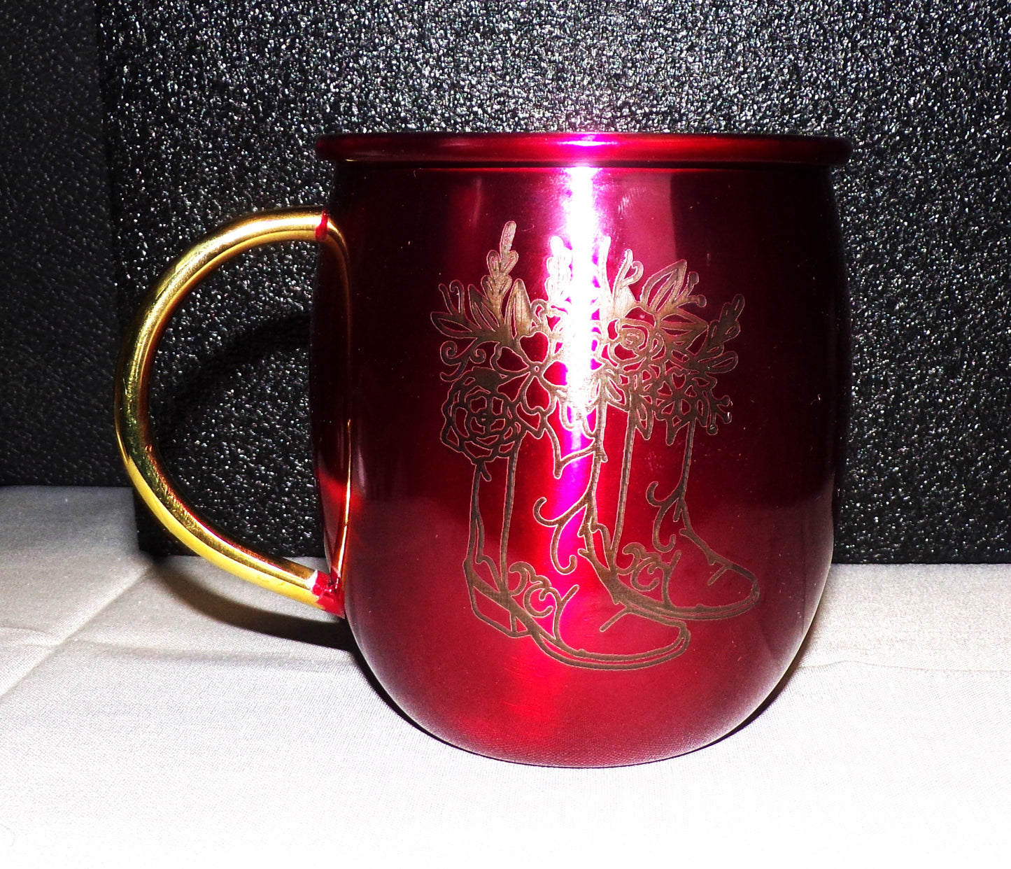 Mule Mug with Cowboy Boots and Flowers Red