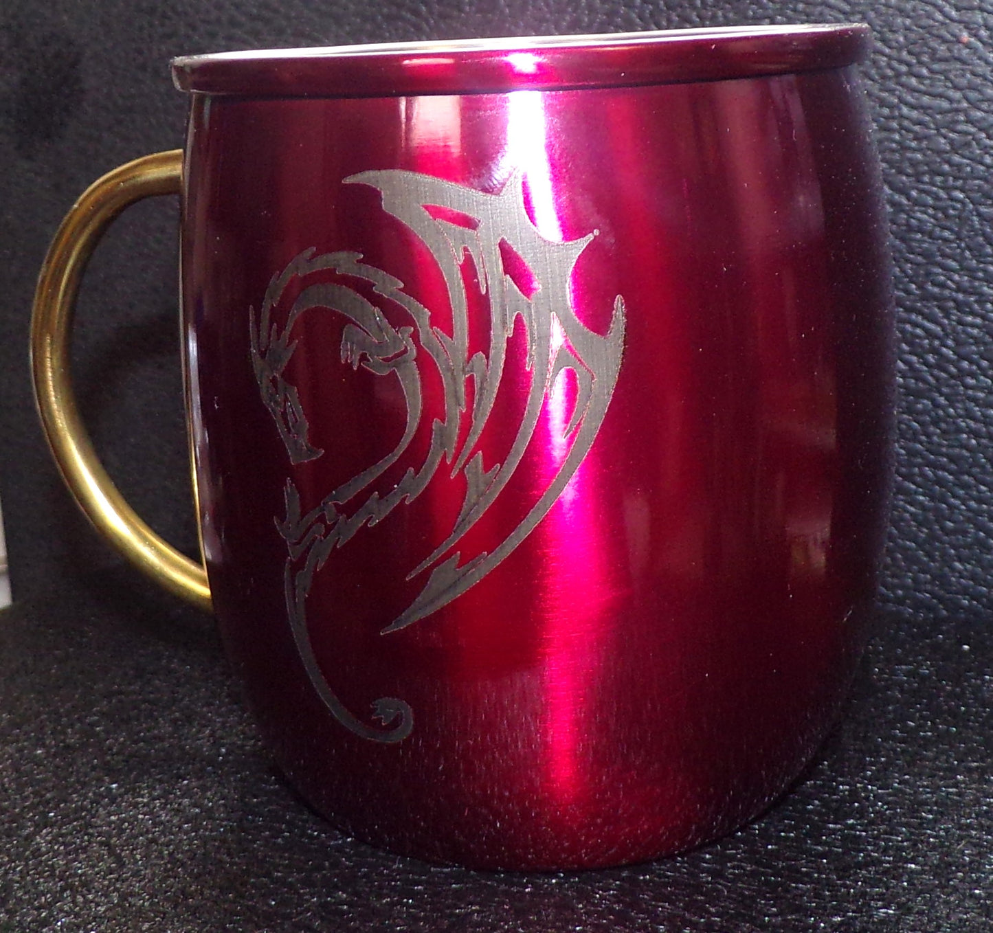 Mule Mug with Dragon Engraving Red