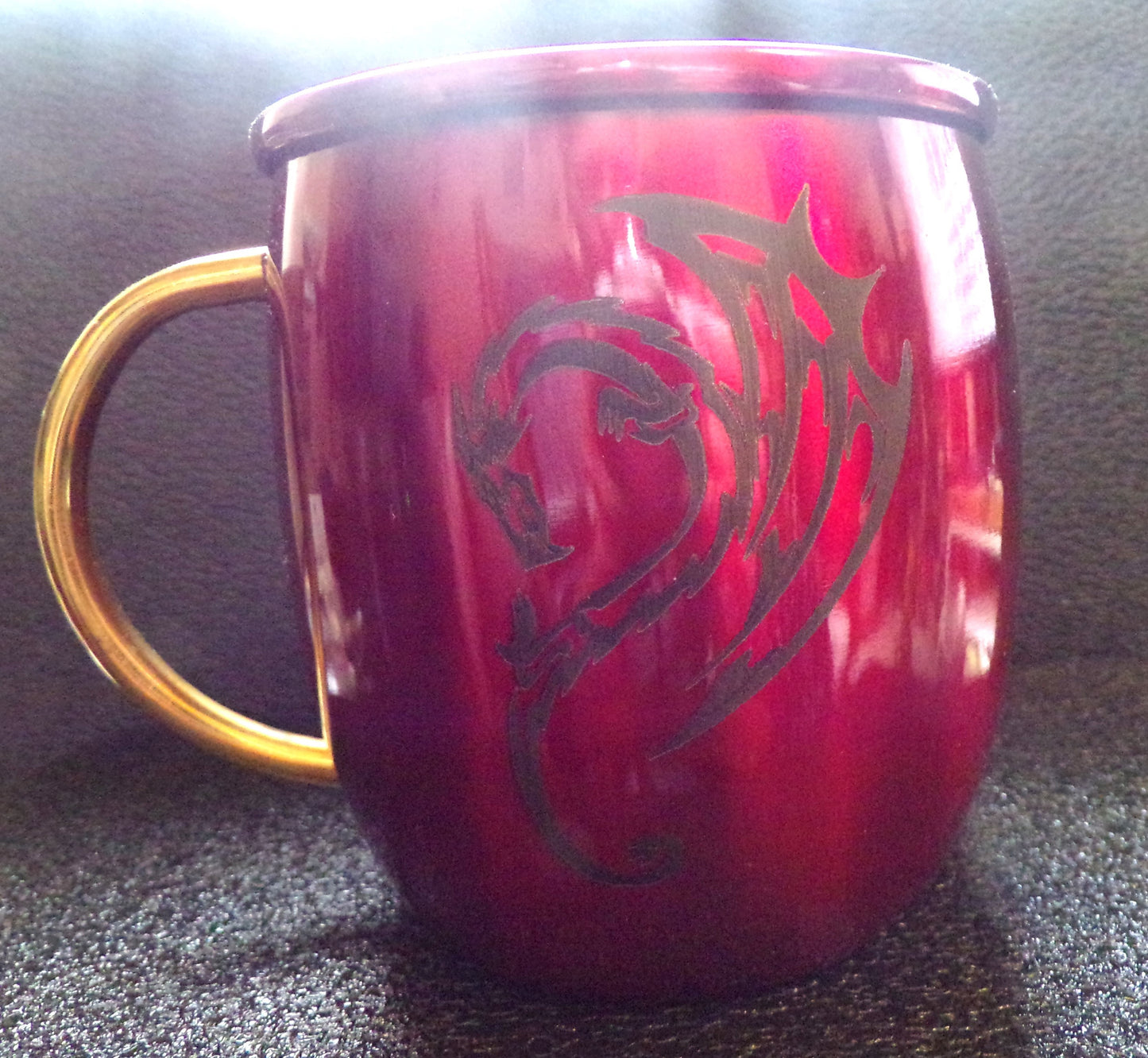 Mule Mug with Dragon Engraving Red