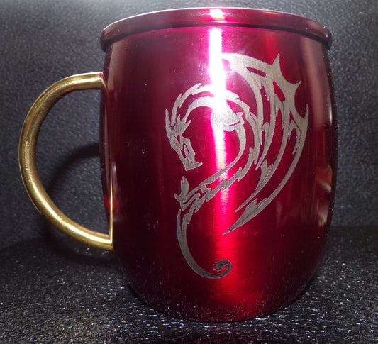Mule Mug with Dragon Engraving Red