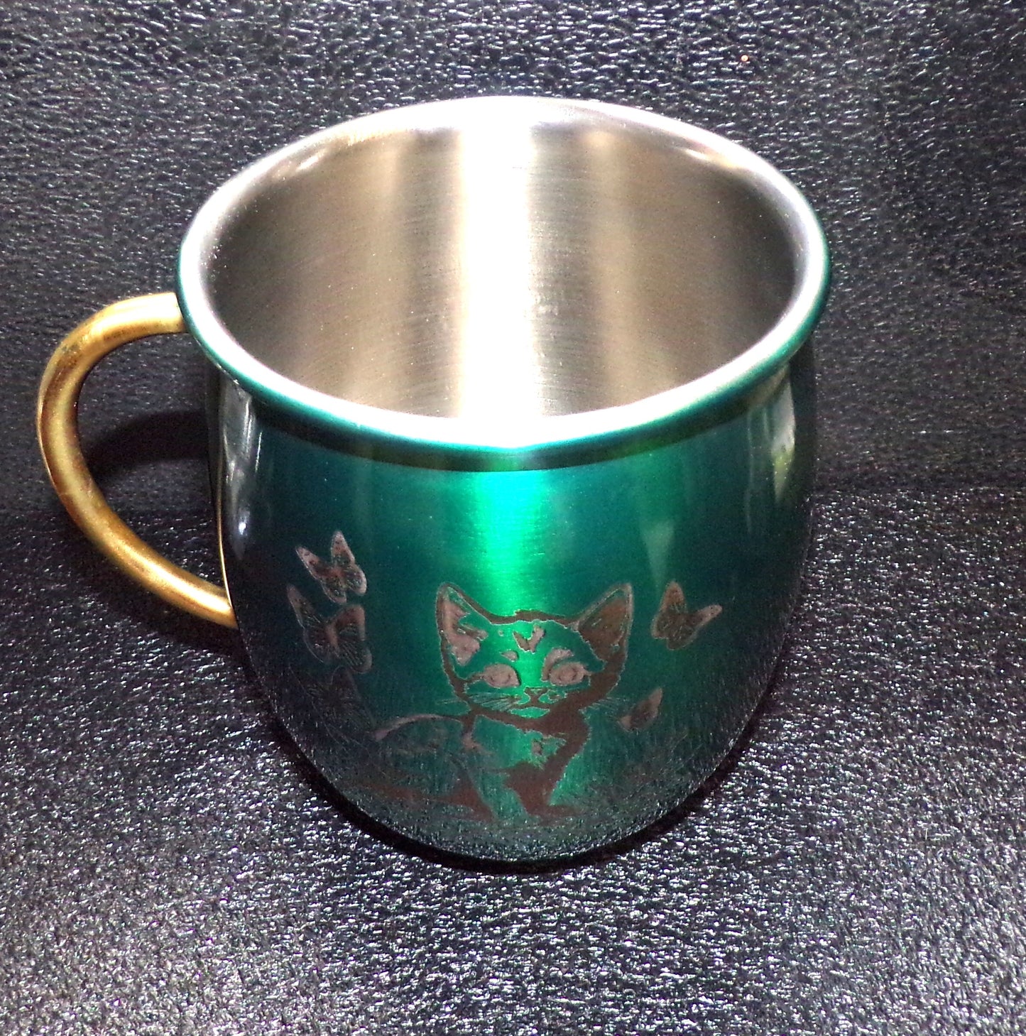 Mule Mug with Kitten and Butterflies Green