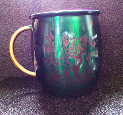 Mule Mug with Kitten and Butterflies Green