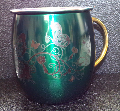 Mule Mug with Floral Butterfly Design Green