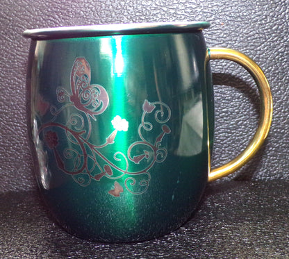 Mule Mug with Floral Butterfly Design Green