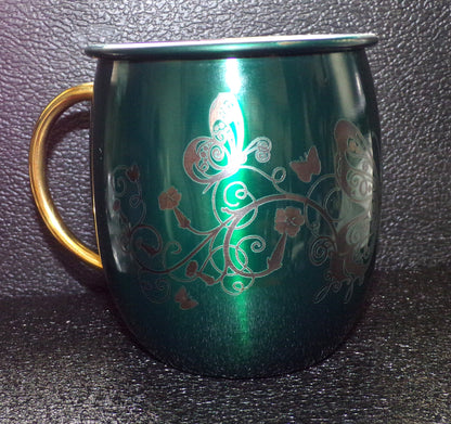 Mule Mug with Floral Butterfly Design Green