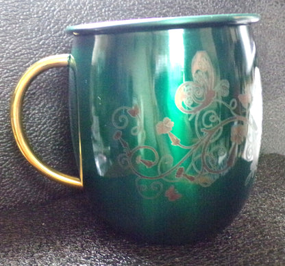 Mule Mug with Floral Butterfly Design Green