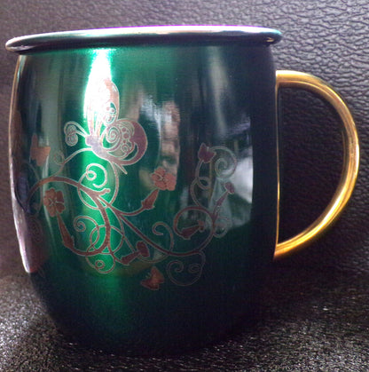 Mule Mug with Floral Butterfly Design Green