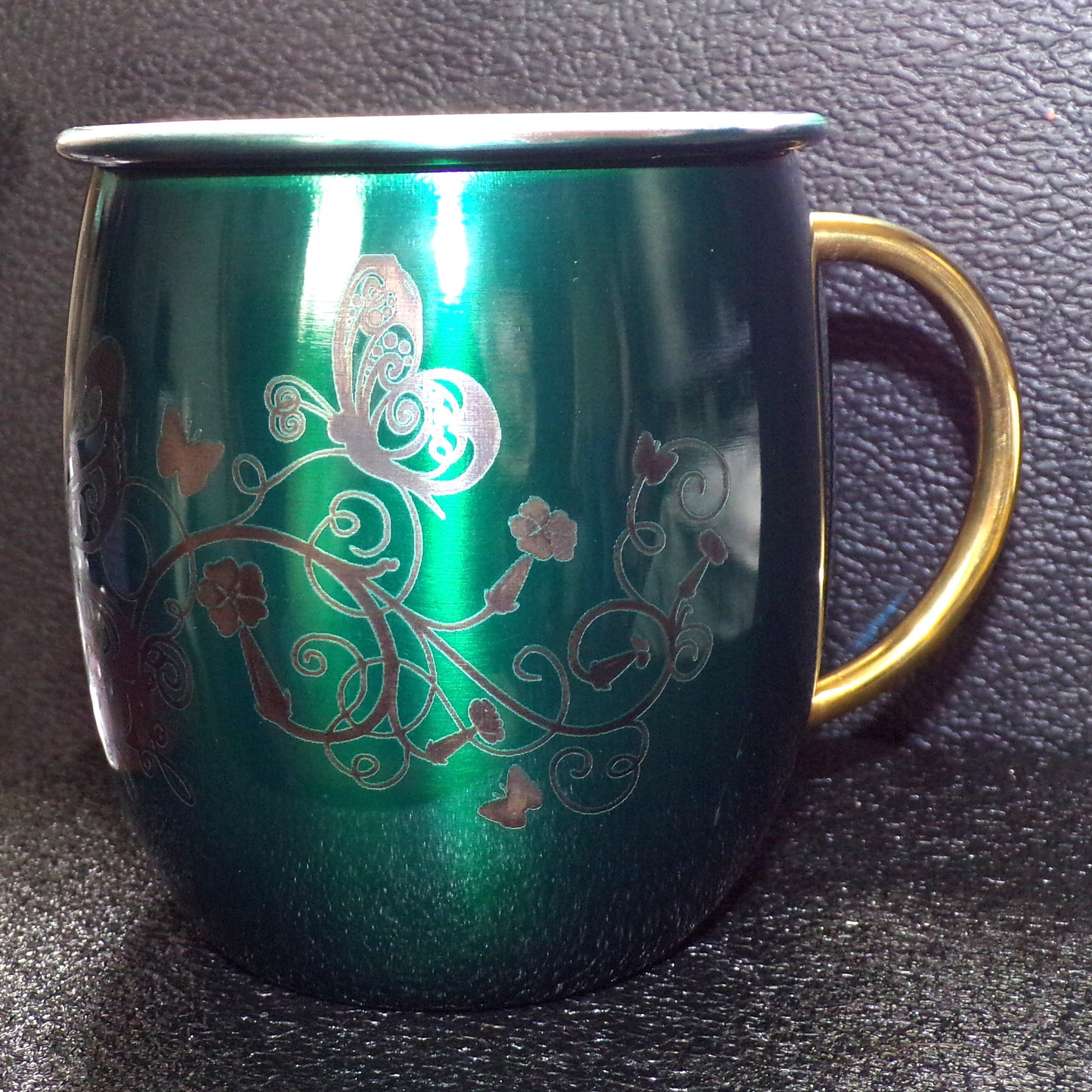 Mule Mug with Floral Butterfly Design Green