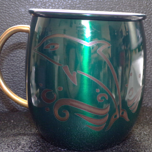 Mule Mug with Dolphin Engraving Green