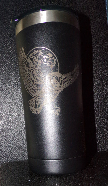 22oz Tumbler / Coffee Mug with lid Engraved Owl in flight